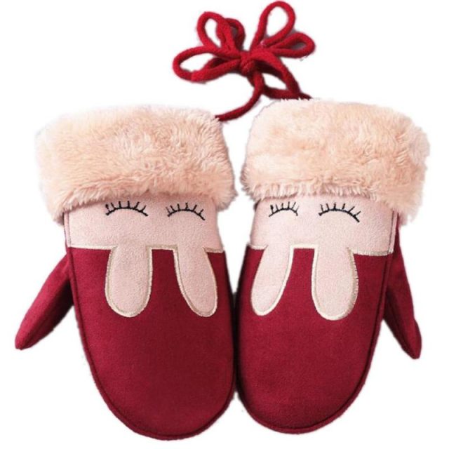 Warm Girl’s Gloves with Cute Bunny Embroidery