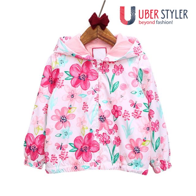 Girl’s floral fox hooded jacket